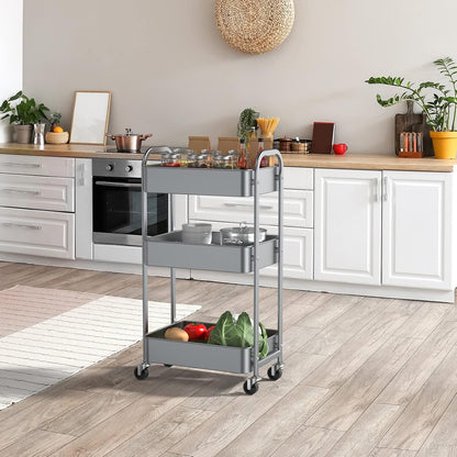 3-Tier Rolling Utility Cart with Caster Wheels, Silvery-Grey