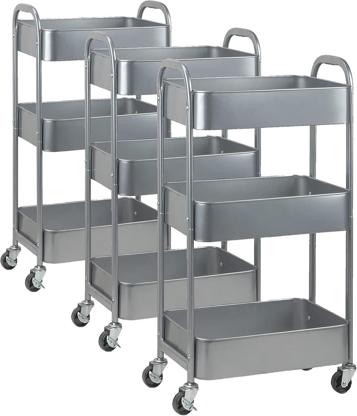 3-Tier Rolling Utility Cart with Caster Wheels, Silvery-Grey
