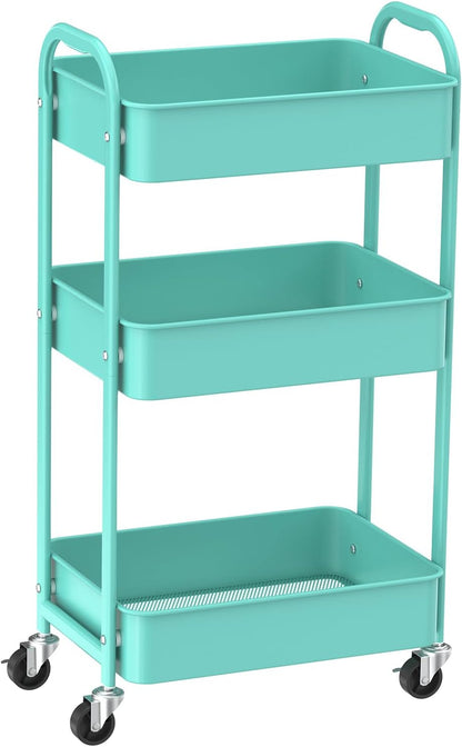 3-Tier Rolling Utility Cart with Caster Wheels, Silvery-Grey