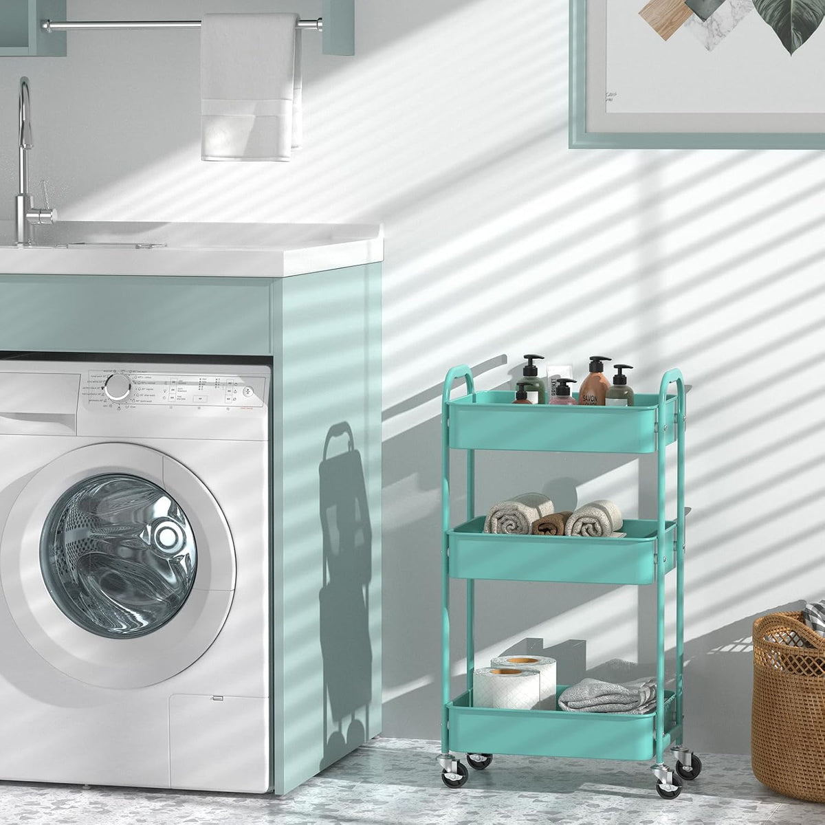 3-Tier Rolling Utility Cart with Caster Wheels, Silvery-Grey