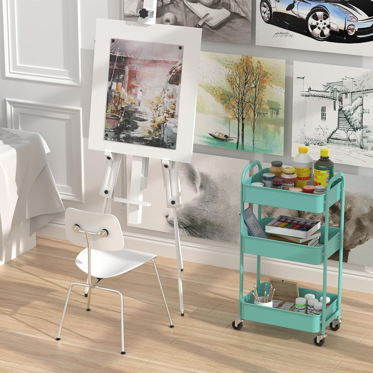 3-Tier Rolling Utility Cart with Caster Wheels, Silvery-Grey