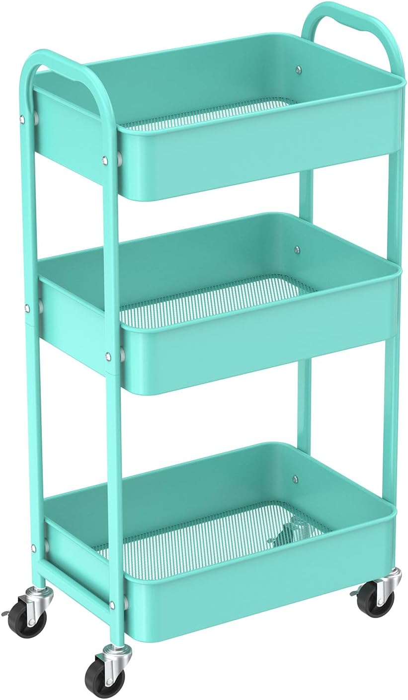 3-Tier Rolling Utility Cart with Caster Wheels, Silvery-Grey