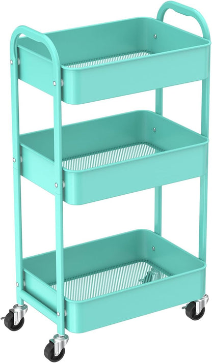 3-Tier Rolling Utility Cart with Caster Wheels, Silvery-Grey