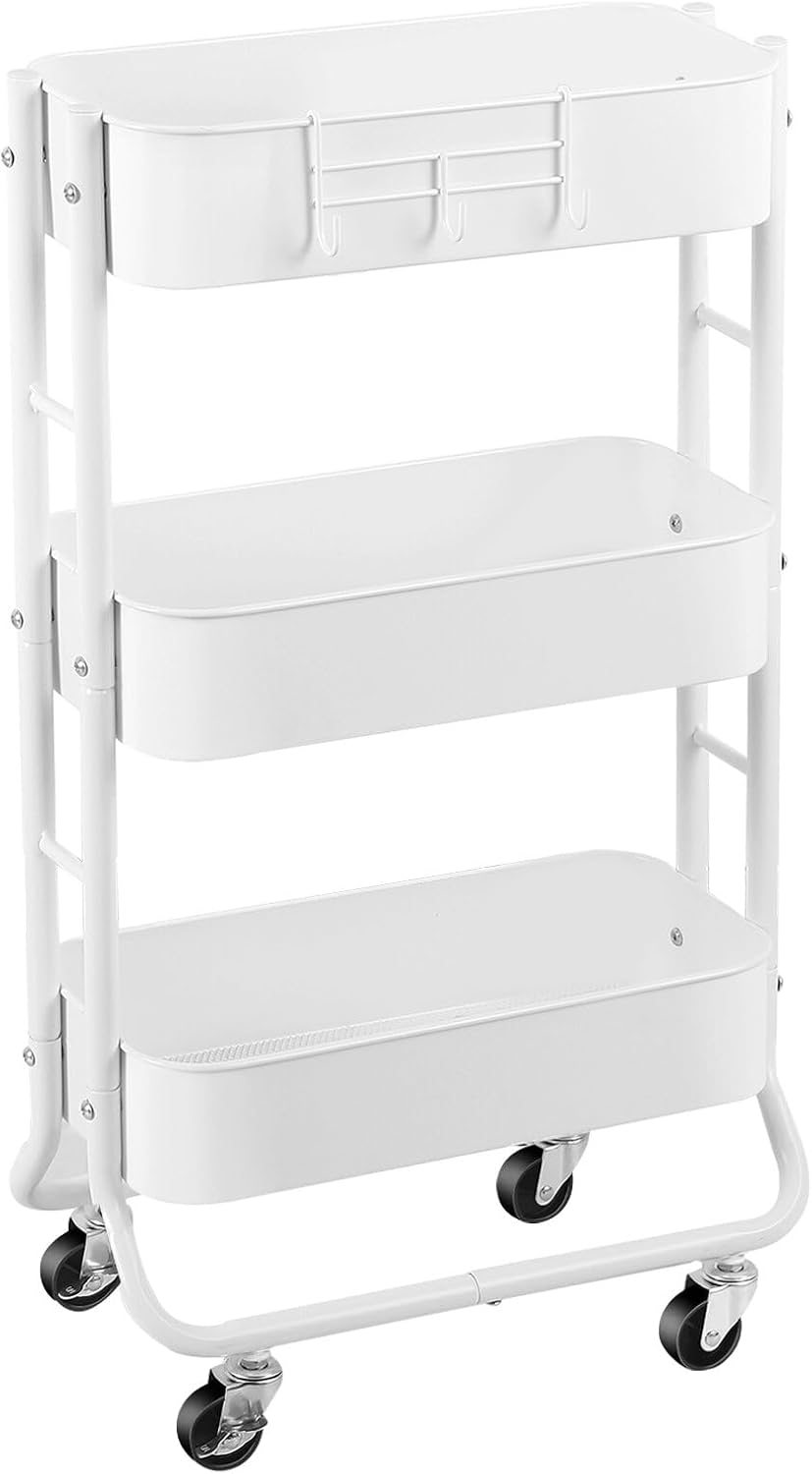 3-Tier Rolling Utility Cart with Caster Wheels, Silvery-Grey