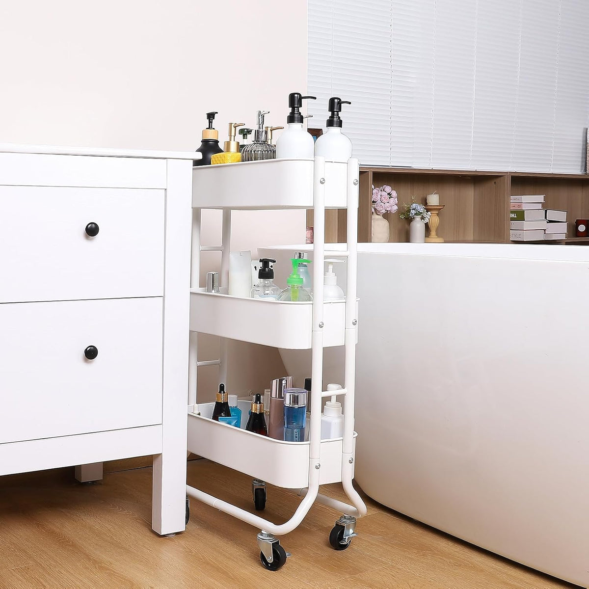 3-Tier Rolling Utility Cart with Caster Wheels, Silvery-Grey