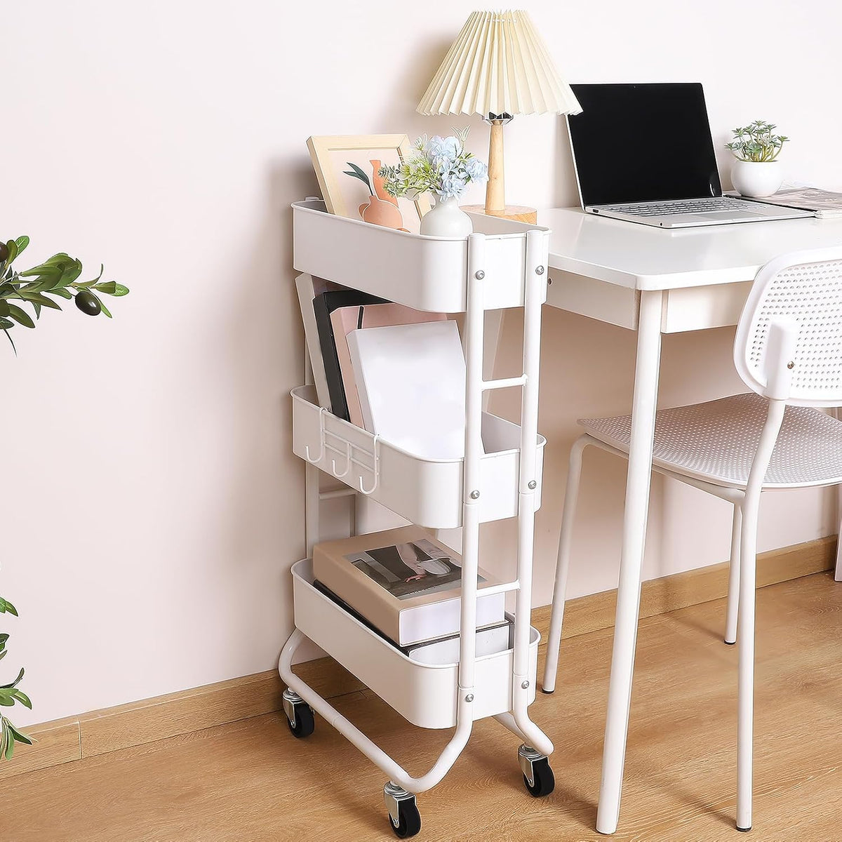 3-Tier Rolling Utility Cart with Caster Wheels, Silvery-Grey