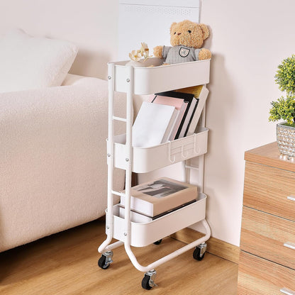 3-Tier Rolling Utility Cart with Caster Wheels, Silvery-Grey