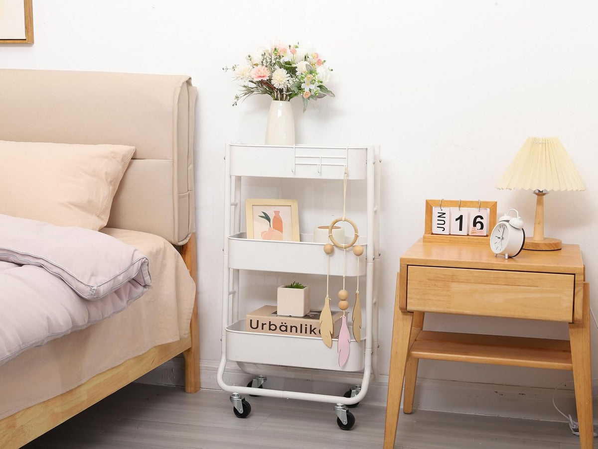 3-Tier Rolling Utility Cart with Caster Wheels, Silvery-Grey