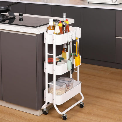 3-Tier Rolling Utility Cart with Caster Wheels, Silvery-Grey
