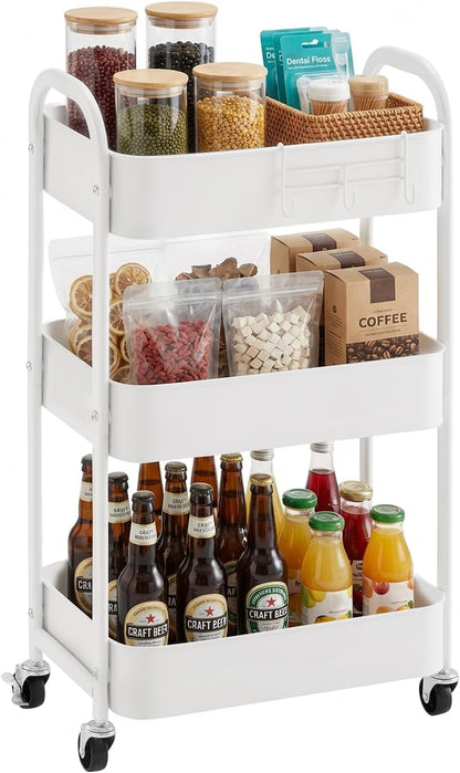 3-Tier Rolling Utility Cart with Caster Wheels, Silvery-Grey