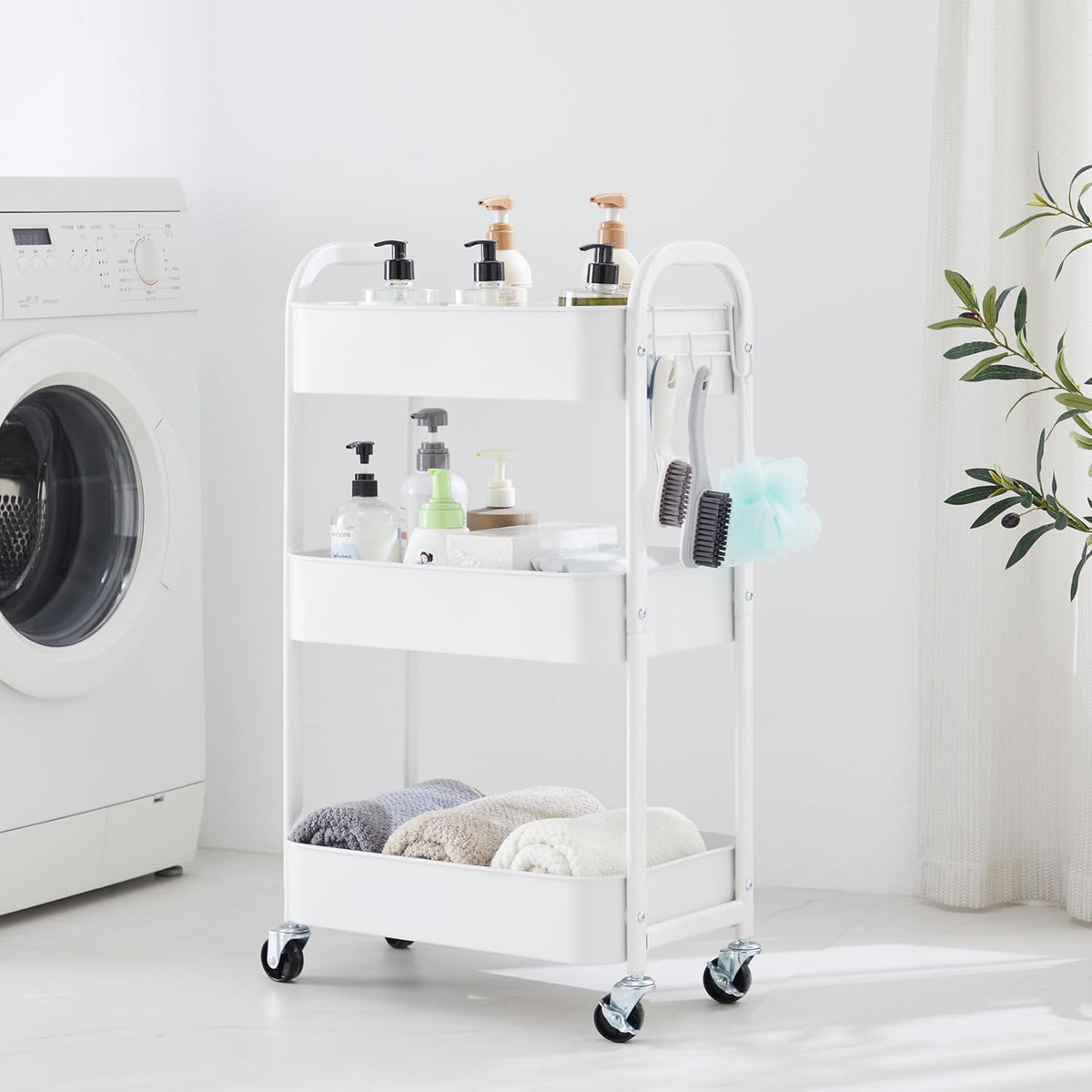 3-Tier Rolling Utility Cart with Caster Wheels, Silvery-Grey