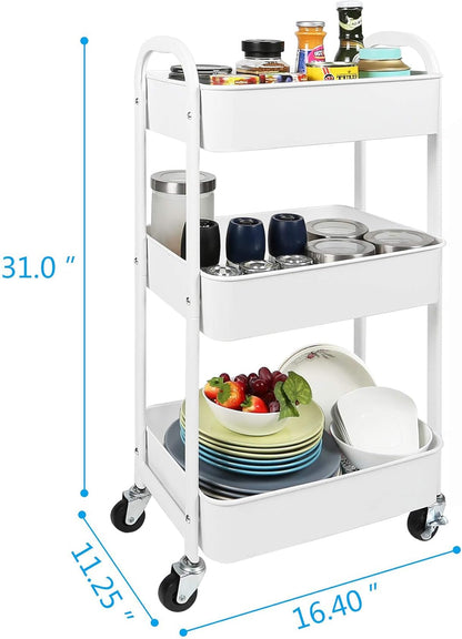 3-Tier Rolling Utility Cart with Caster Wheels, Silvery-Grey