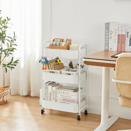 3-Tier Rolling Utility Cart with Caster Wheels, Silvery-Grey