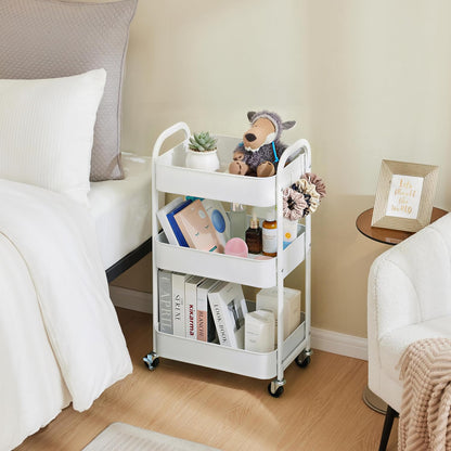 3-Tier Rolling Utility Cart with Caster Wheels, Silvery-Grey