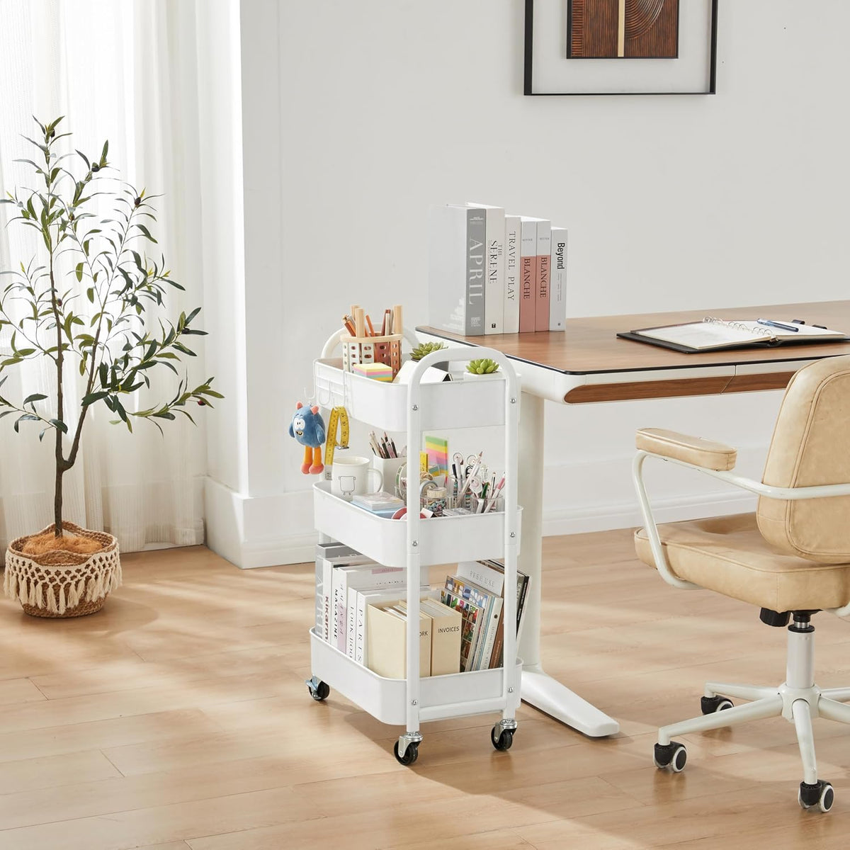 3-Tier Rolling Utility Cart with Caster Wheels, Silvery-Grey