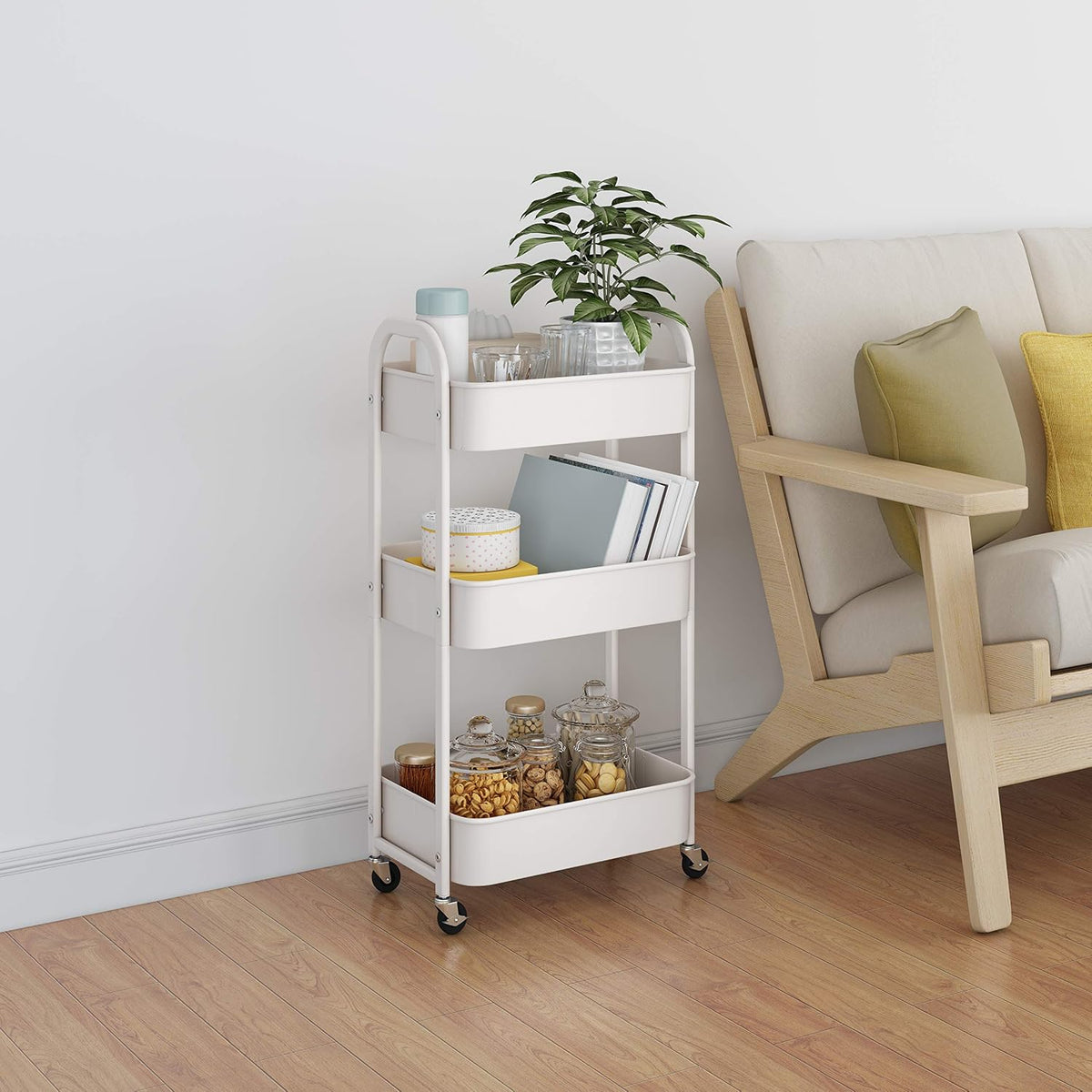 3-Tier Rolling Utility Cart with Caster Wheels, Silvery-Grey