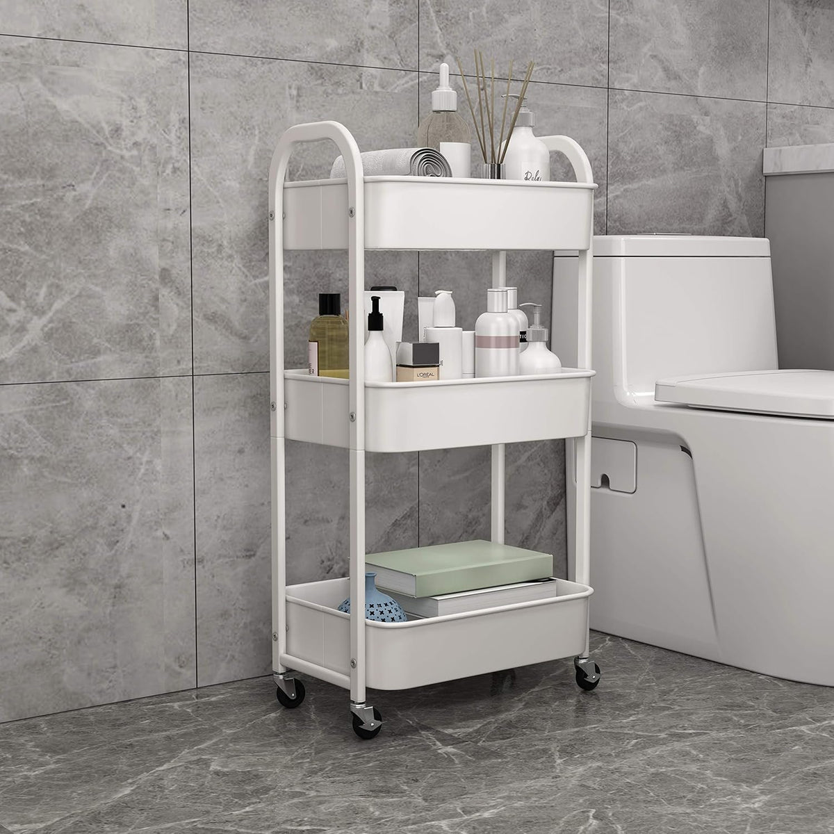 3-Tier Rolling Utility Cart with Caster Wheels, Silvery-Grey