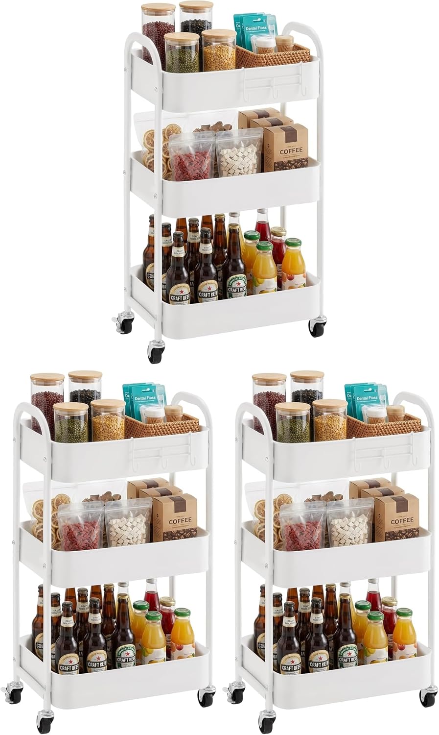 3-Tier Rolling Utility Cart with Caster Wheels, Silvery-Grey