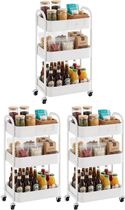 3-Tier Rolling Utility Cart with Caster Wheels, Silvery-Grey
