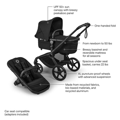Fox 5 Renew All-Terrain Baby Stroller with Bassinet - Heritage Black
