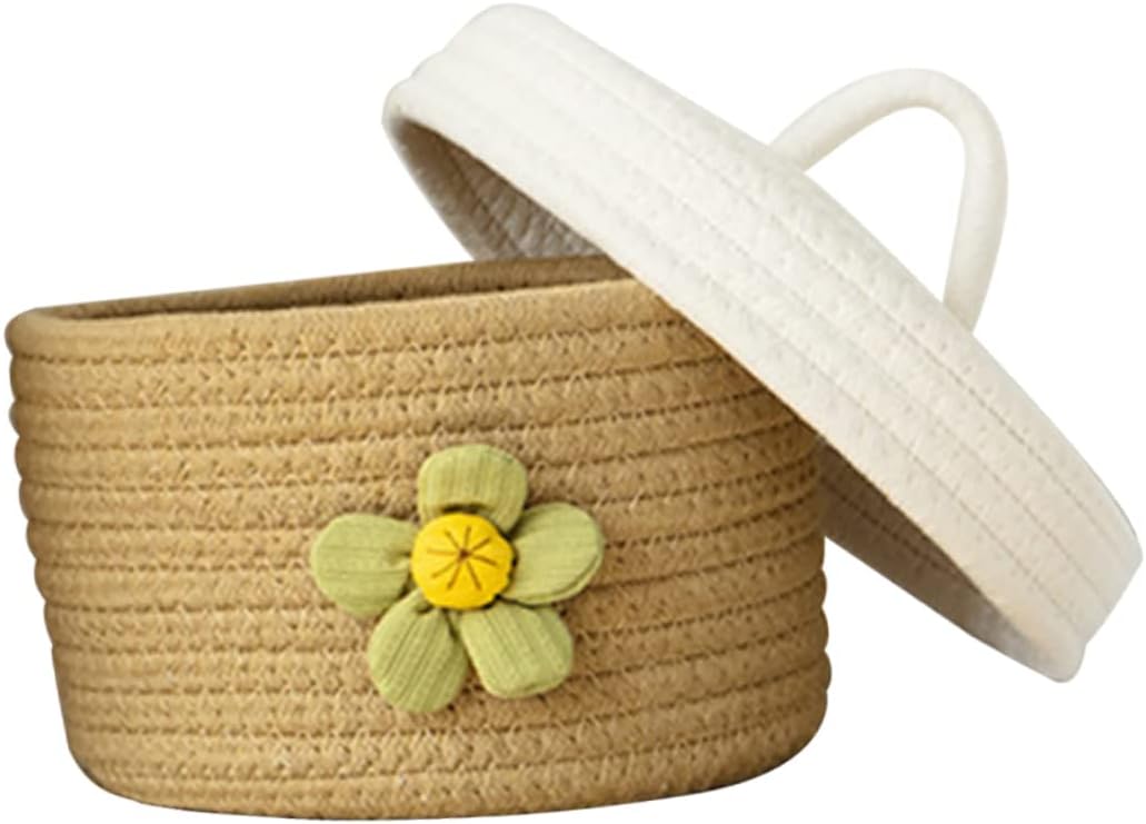 Woven and Cotton Rope for Storage Basket with Lid Toys Sundries