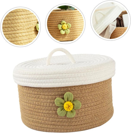 Woven and Cotton Rope for Storage Basket with Lid Toys Sundries
