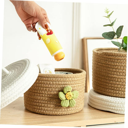 Woven and Cotton Rope for Storage Basket with Lid Toys Sundries