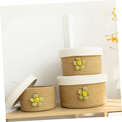 Woven and Cotton Rope for Storage Basket with Lid Toys Sundries