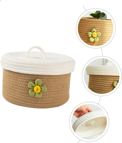 Woven and Cotton Rope for Storage Basket with Lid Toys Sundries