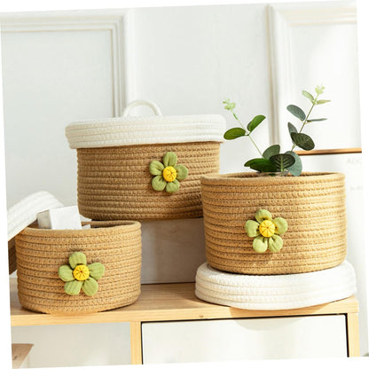 Woven and Cotton Rope for Storage Basket with Lid Toys Sundries