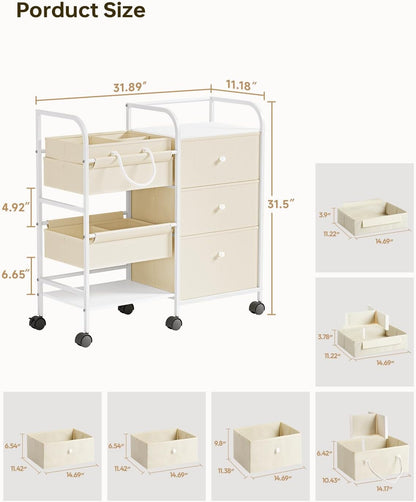2in1 Baby Diaper Caddy Organizer and Storage Cart with Dividers and Drawers