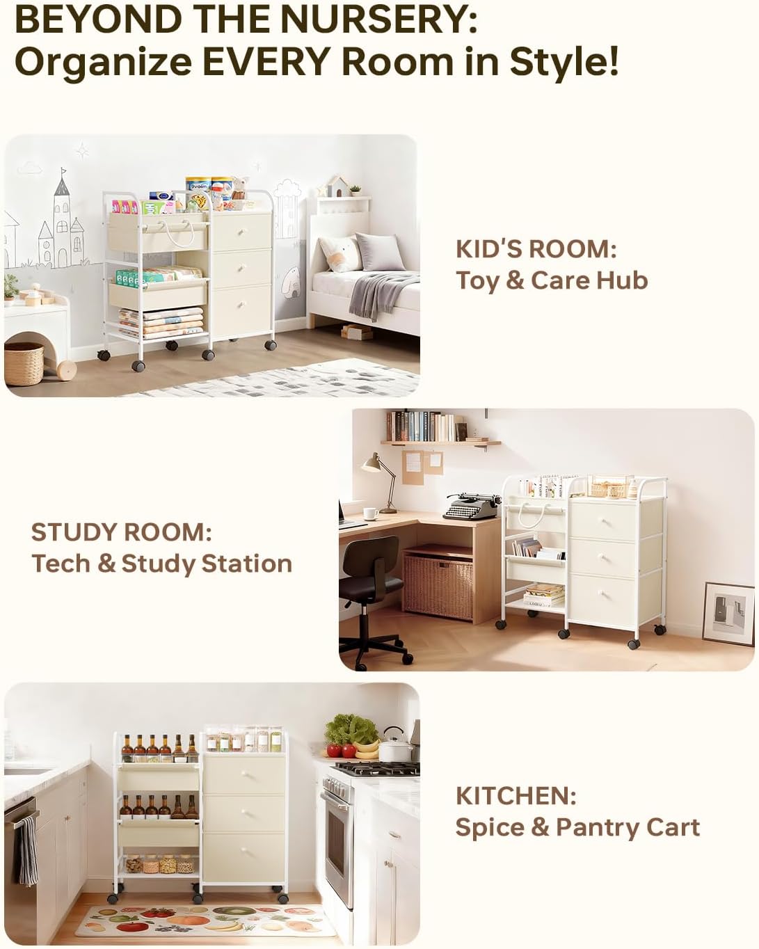 2in1 Baby Diaper Caddy Organizer and Storage Cart with Dividers and Drawers