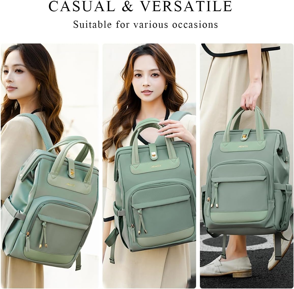 Stylish Casual Diaper Bag Backpack,Multifunctional Travel Nappy Changing Bag Mummy Bags with Insulated Pockets(Green)