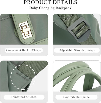 Stylish Casual Diaper Bag Backpack,Multifunctional Travel Nappy Changing Bag Mummy Bags with Insulated Pockets(Green)