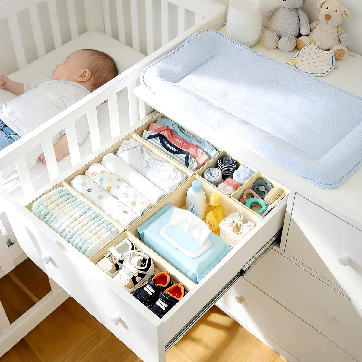 Drawer Organizer Clothes - Baby Dresser Organizer for Nursery Closet Organization, Fabric Drawer Organizer Bins for Underwears Socks Bras, Foldable Storage Dividers for Bedroom
