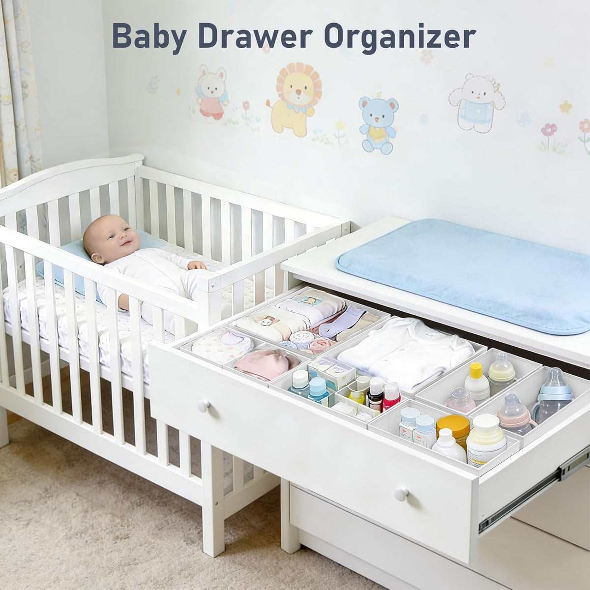 Drawer Organizer Clothes - Baby Dresser Organizer for Nursery Closet Organization, Fabric Drawer Organizer Bins for Underwears Socks Bras, Foldable Storage Dividers for Bedroom