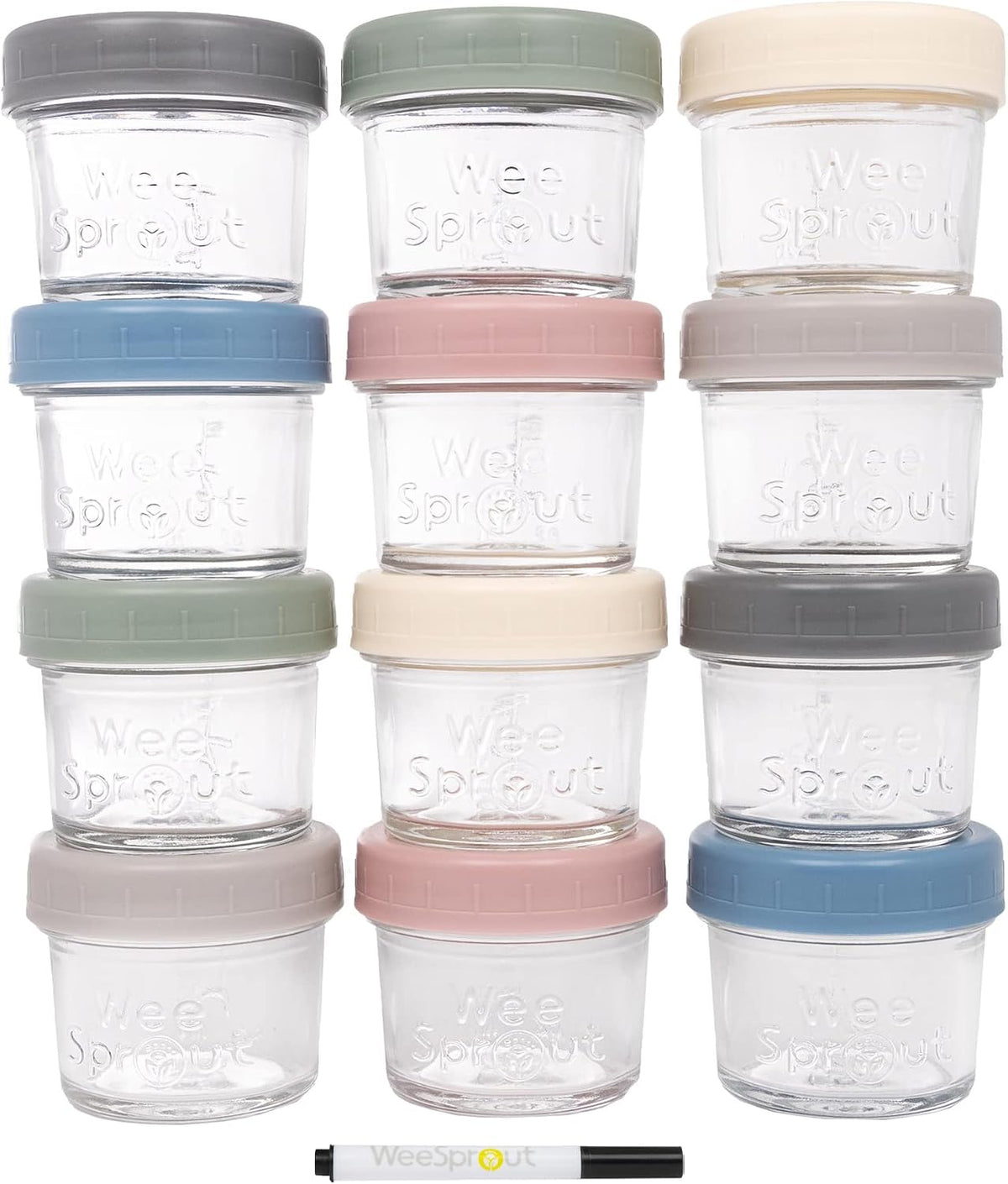 Baby Meal Prep Bundle - Glass Baby Food Storage Jars Containers with Plastic Lids & Silicone Freezer Tray - Microwave, Freezer & Dishwasher Safe - for Baby Food & Breast Milk