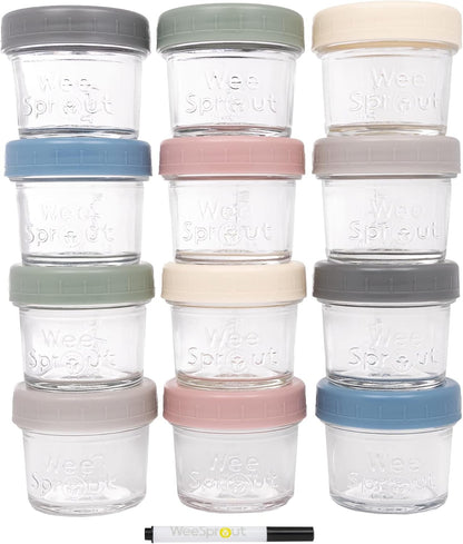 Baby Meal Prep Bundle - Glass Baby Food Storage Jars Containers with Plastic Lids & Silicone Freezer Tray - Microwave, Freezer & Dishwasher Safe - for Baby Food & Breast Milk