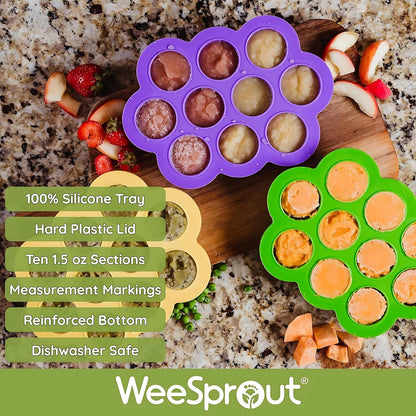 Baby Meal Prep Bundle - Glass Baby Food Storage Jars Containers with Plastic Lids & Silicone Freezer Tray - Microwave, Freezer & Dishwasher Safe - for Baby Food & Breast Milk