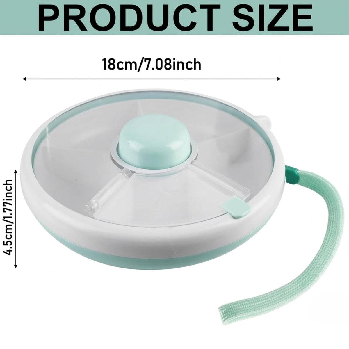 Portable Snack Spinner Bundle, Food Storage Container, Spinner Box with Rotating Storage, Reusable Kids Snack Container with 5 Compartment Dispenser and Lid, Spinner Box (Light Green)