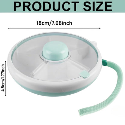 Portable Snack Spinner Bundle, Food Storage Container, Spinner Box with Rotating Storage, Reusable Kids Snack Container with 5 Compartment Dispenser and Lid, Spinner Box (Light Green)