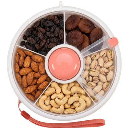 Portable Snack Spinner Bundle, Food Storage Container, Spinner Box with Rotating Storage, Reusable Kids Snack Container with 5 Compartment Dispenser and Lid, Spinner Box (Light Green)