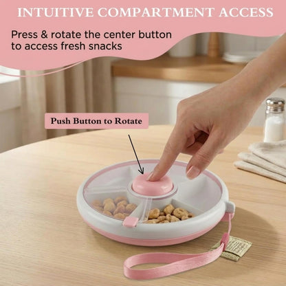 Portable Snack Spinner Bundle, Food Storage Container, Spinner Box with Rotating Storage, Reusable Kids Snack Container with 5 Compartment Dispenser and Lid, Spinner Box (Light Green)