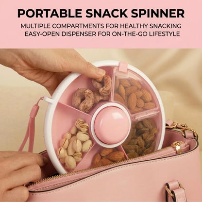 Portable Snack Spinner Bundle, Food Storage Container, Spinner Box with Rotating Storage, Reusable Kids Snack Container with 5 Compartment Dispenser and Lid, Spinner Box (Light Green)