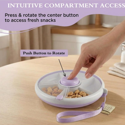 Portable Snack Spinner Bundle, Food Storage Container, Spinner Box with Rotating Storage, Reusable Kids Snack Container with 5 Compartment Dispenser and Lid, Spinner Box (Light Green)