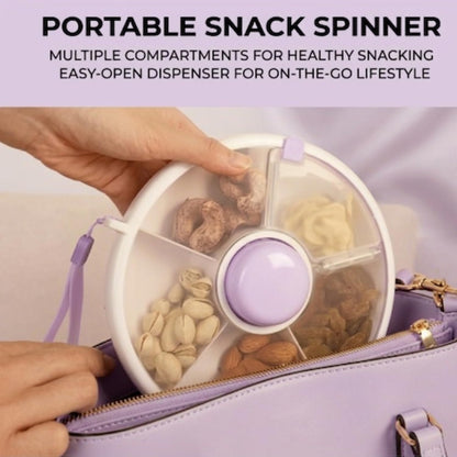 Portable Snack Spinner Bundle, Food Storage Container, Spinner Box with Rotating Storage, Reusable Kids Snack Container with 5 Compartment Dispenser and Lid, Spinner Box (Light Green)