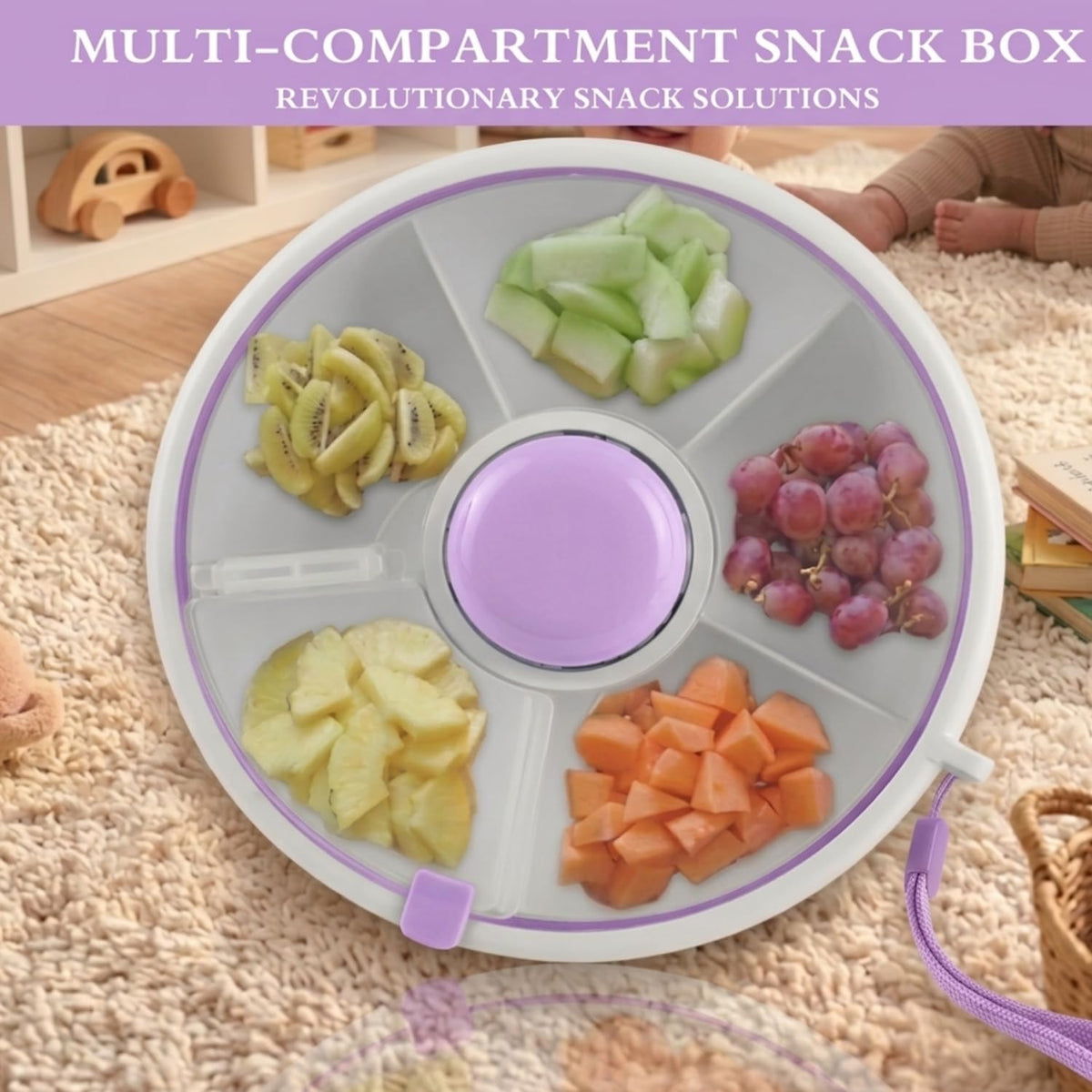 Portable Snack Spinner Bundle, Food Storage Container, Spinner Box with Rotating Storage, Reusable Kids Snack Container with 5 Compartment Dispenser and Lid, Spinner Box (Light Green)