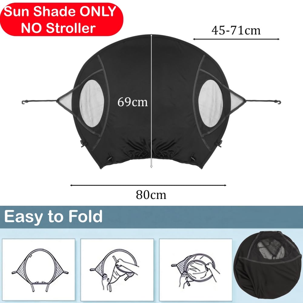 Universal Sun Shade for Baby Stroller UV Protection Rainproof Sun Cover for Stroller Pram Pushchair Buggy Blackout Parasol Sunshade Blind Canopy Cover Pushchair Anti-UV Awning for Travel Park Walking