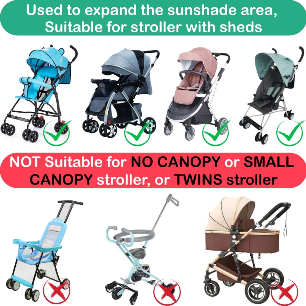 Universal Sun Shade for Baby Stroller UV Protection Rainproof Sun Cover for Stroller Pram Pushchair Buggy Blackout Parasol Sunshade Blind Canopy Cover Pushchair Anti-UV Awning for Travel Park Walking