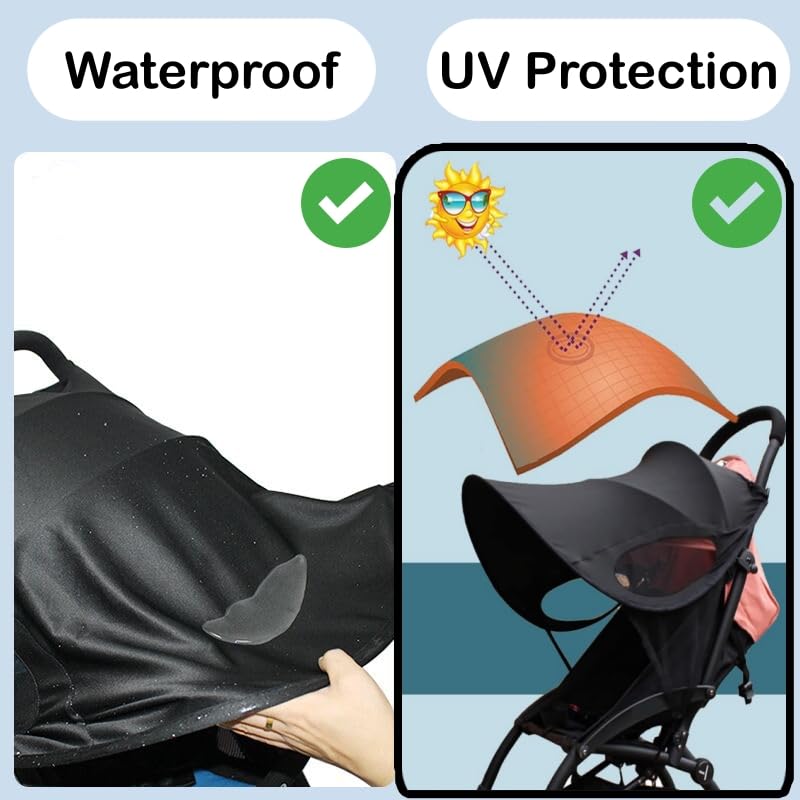 Universal Sun Shade for Baby Stroller UV Protection Rainproof Sun Cover for Stroller Pram Pushchair Buggy Blackout Parasol Sunshade Blind Canopy Cover Pushchair Anti-UV Awning for Travel Park Walking